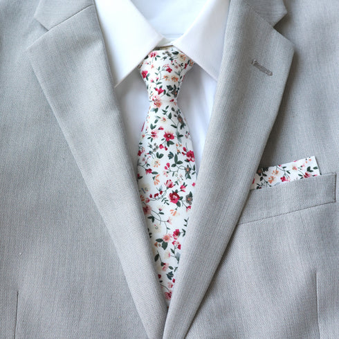 Milan White Floral Cotton Tie