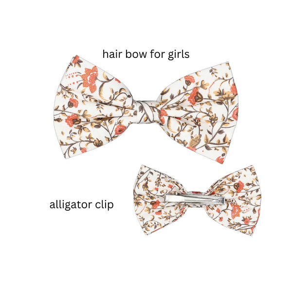 Shay Cinnamon Paprika Floral Flower Girl Hair Bow