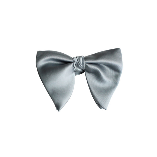 Silver Oversized Satin Bow Tie & Pocket Square Set