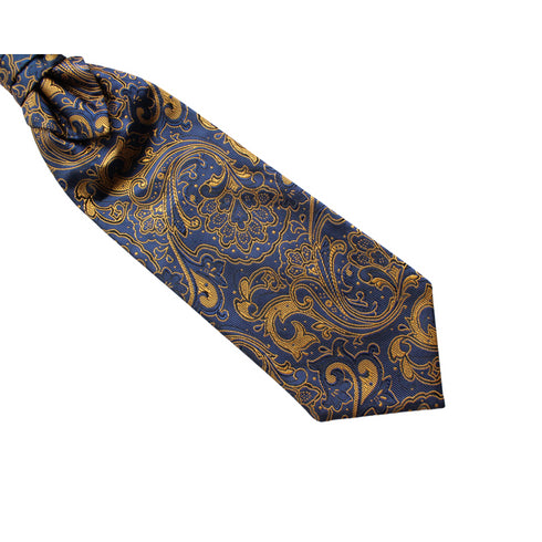 Blue & Gold Paisley Ruche Cravat