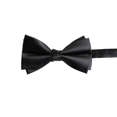 Double-Deck Black Satin Bow Tie Set