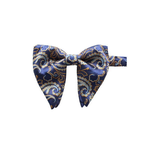 Dark Blue Paisley Long-Tail Bow Tie & Pocket Square Set