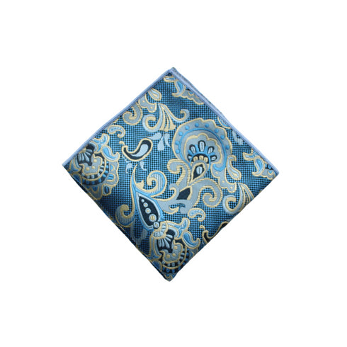 Light Blue Paisley Long-Tail Bow Tie & Pocket Square Set