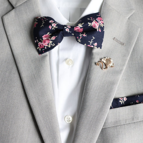 Ezra Dark Blue & Pink Floral Bow Tie