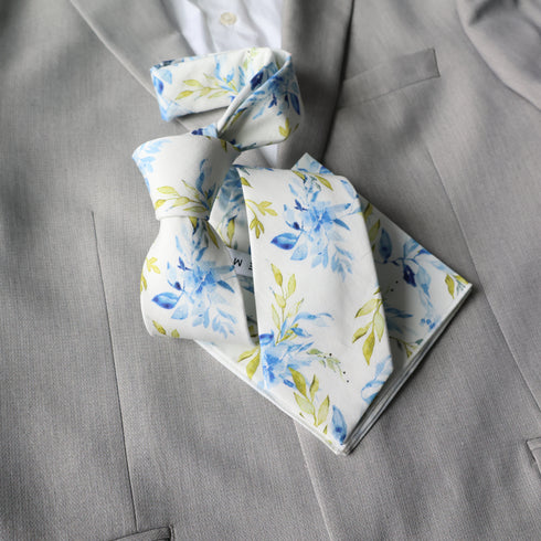 Dylan Blue Floral Tie & Pocket Square Set