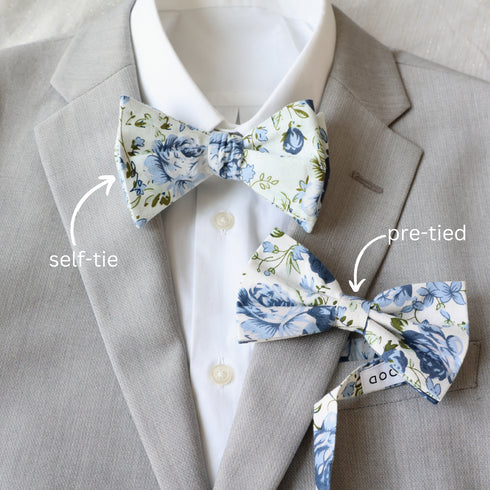 Sawyer Dusty Blue Floral Self-Tie Bow Tie