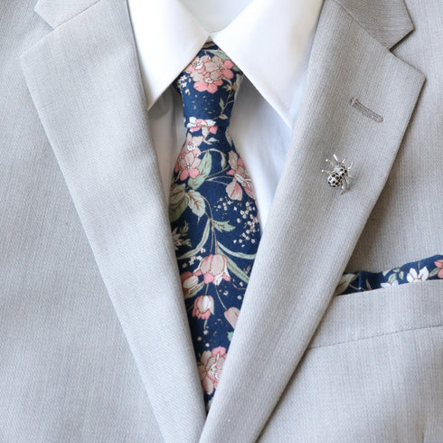 Kyrie Navy Blue Floral Pocket Square