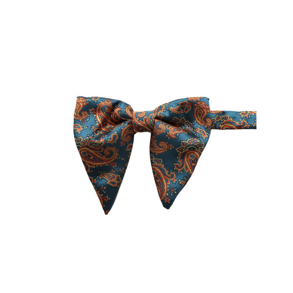 Teal & Gold Paisley Long-Tail Bow Tie & Pocket Square Set