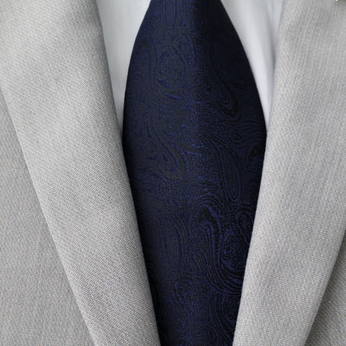 Dark Blue Paisley Traditional Wide Tie & Pocket Square Set