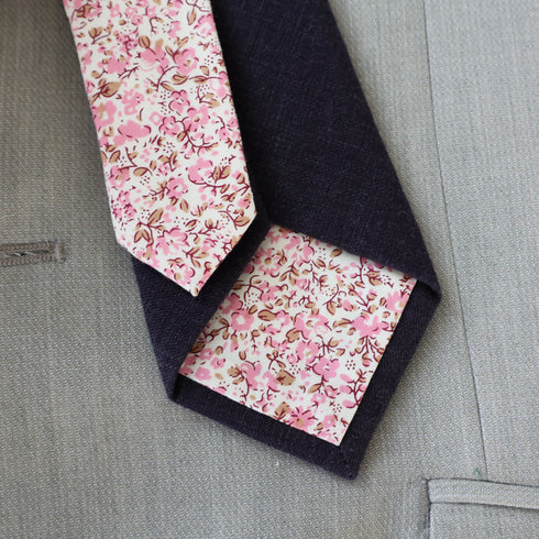 Blaine Dark Blue Solid & Pink Floral Tie