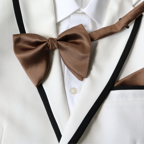 Taupe Brown Oversized Satin Bow Tie & Pocket Square Set