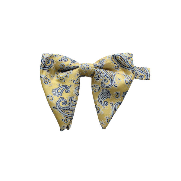 Yellow Paisley Long-Tail Bow Tie & Pocket Square Set