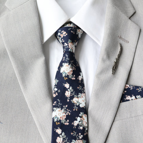 Kai Dark Blue Floral Skinny Tie