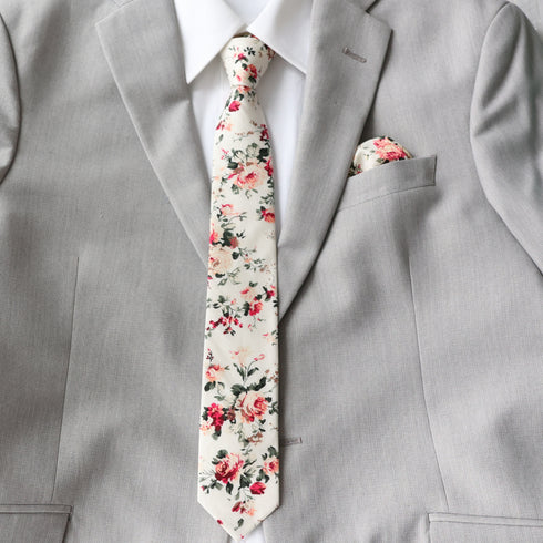 London Cream Floral Skinny Tie