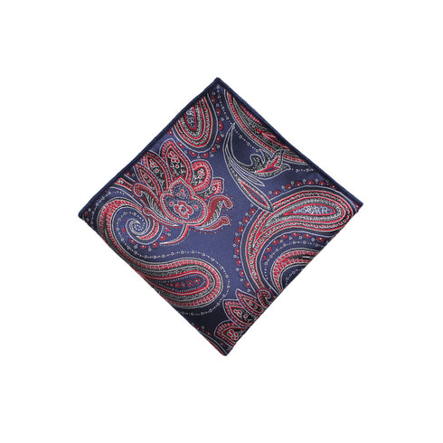 Red & Blue Paisley Long-Tail Bow Tie & Pocket Square Set
