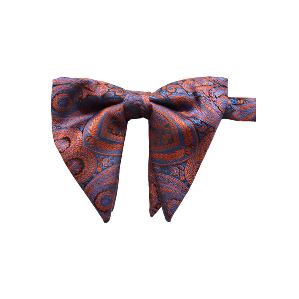 Blue & Orange Paisley Long-Tail Bow Tie & Pocket Square Set