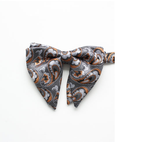 Silver Paisley Long-Tail Bow Tie & Pocket Square Set