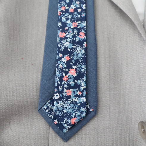Remington Two-Tone Slate Blue Solid Front & Blue Floral Tail Tie