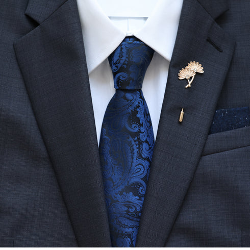 Dark Blue & Black Paisley Tie