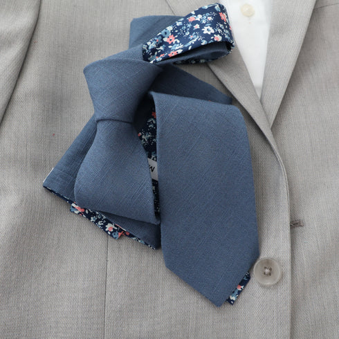 Remington Two-Tone Slate Blue Solid Front & Blue Floral Tail Tie