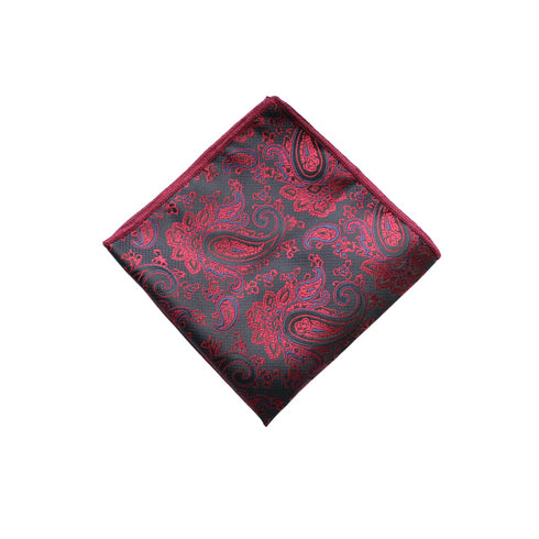 Red & Black Paisley Long-Tail Bow Tie & Pocket Square Set