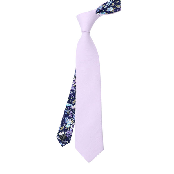 Lilac Two-Tone Solid & Purple Floral Tail Tie