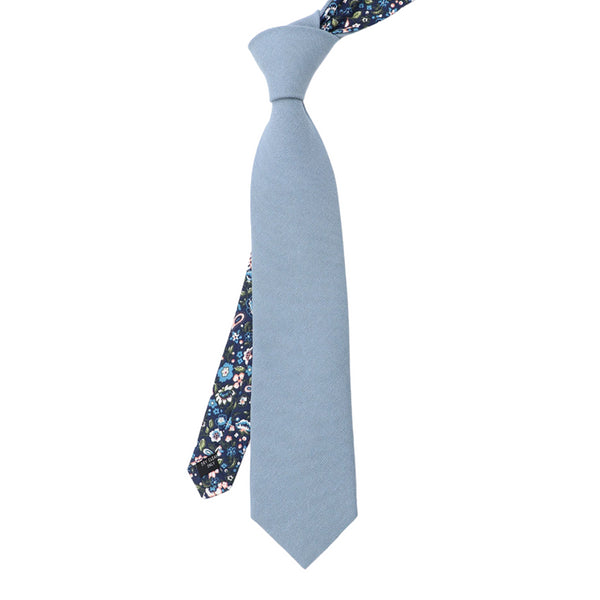 Dusty Blue Solid Front with Floral Print Tail Tie