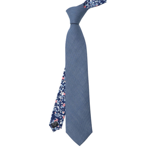 Remington Two-Tone Slate Blue Solid Front & Blue Floral Tail Tie
