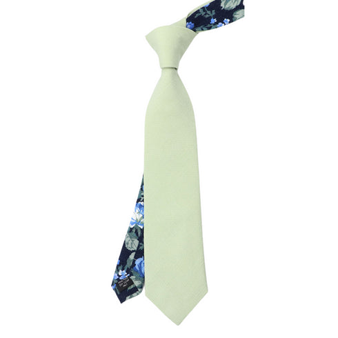Lime Two-Tone Solid Front with Blue Floral Tail Tie