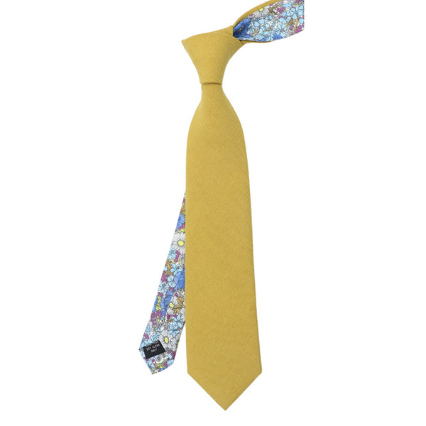 Rust Yellow Two-Tone Solid Front & Floral Tail Tie