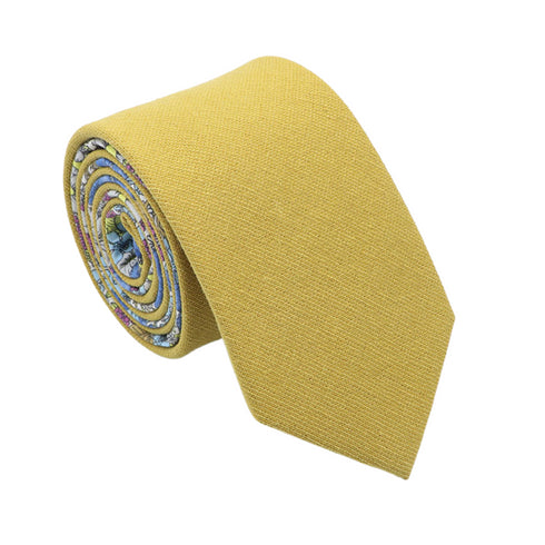 Rust Yellow Two-Tone Solid Front & Floral Tail Tie