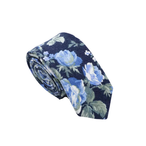 Aria Dark Blue Floral Skinny Tie