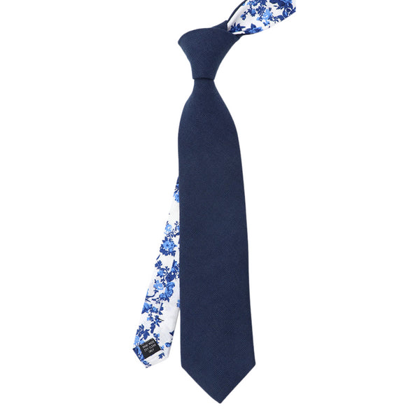 Rory Two-Tone Steel Blue Solid Front & Floral Tail Tie