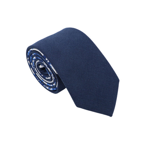 Rory Two-Tone Steel Blue Solid Front & Floral Tail Tie