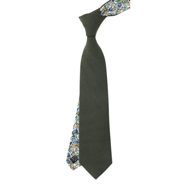 Flynn Olive Green Solid & Floral Tie