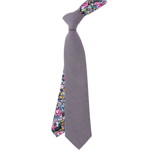 Sterling Two-Tone Gray Solid & Floral Tail Tie
