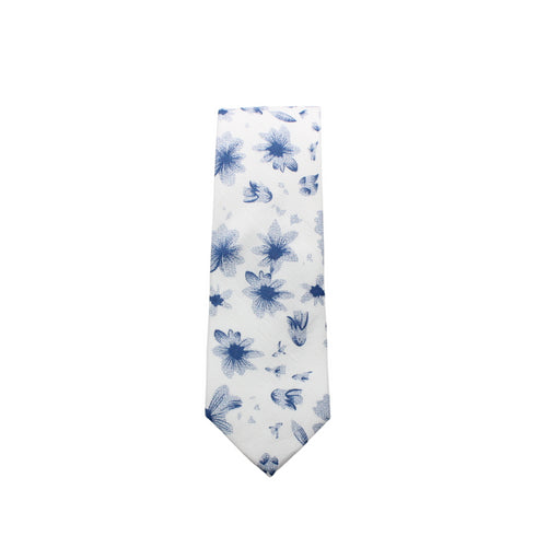 Beckett White & Blue Floral Skinny Tie