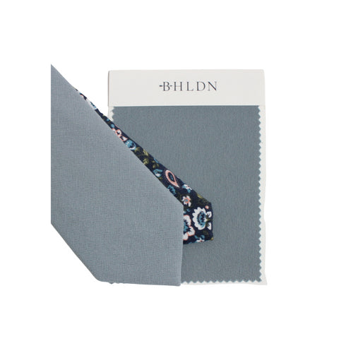Dusty Blue Two-Tone Solid & Floral Pocket Square