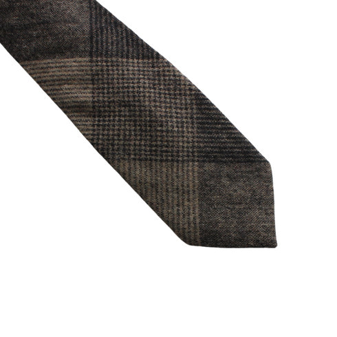 Brown & Black Plaid Skinny Tie & Pocket Square Set