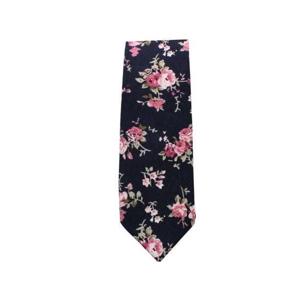Ezra Dark Blue & Pink Floral Skinny Tie