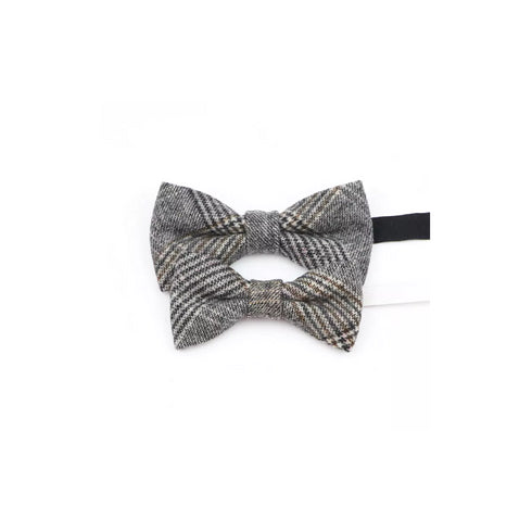 Gray Plaid Wool Adult Pre-Tied Bow Tie