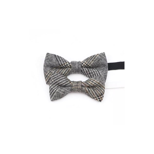 Gray Plaid Wool Bow Tie