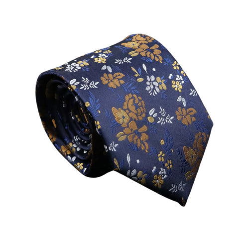 Clara Blue & Gold Floral Tie & Pocket Square Set