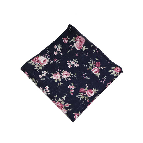 Ezra Dark Blue & Pink Floral Pocket Square