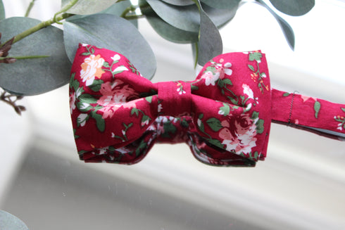 Red Floral Cotton Bow Tie