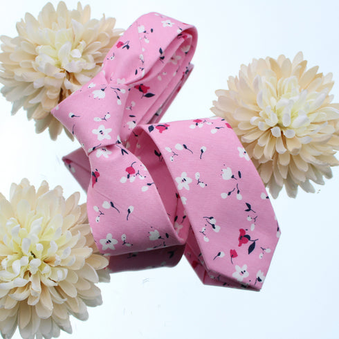 Kelsey Pink Floral Skinny Tie