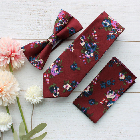 Kerry Cabernet Floral Bow Tie