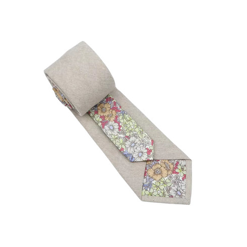 Chase Two-Tone Tan Solid & Floral Tail Tie