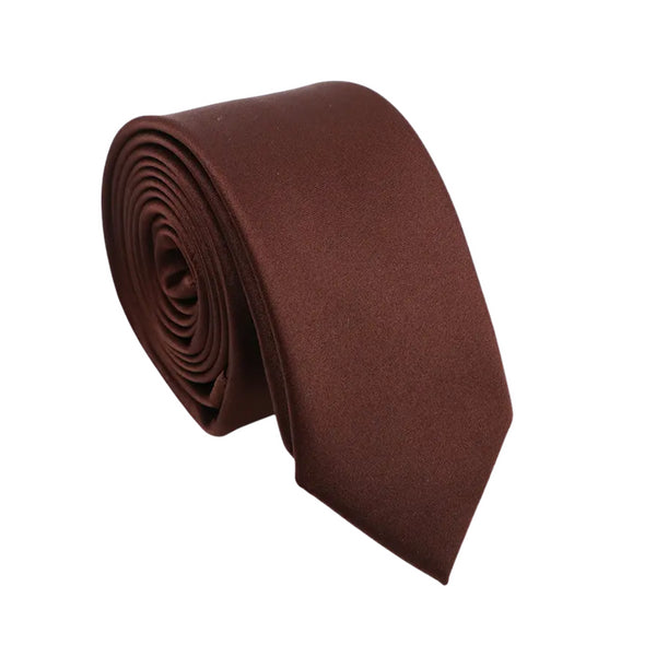 Chocolate Brown Satin Skinny Tie & Pocket Square Set