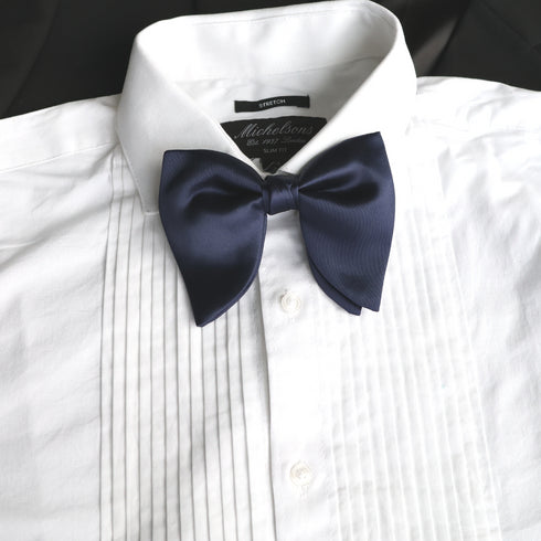 Navy Blue Oversized Satin Bow Tie & Pocket Square Set